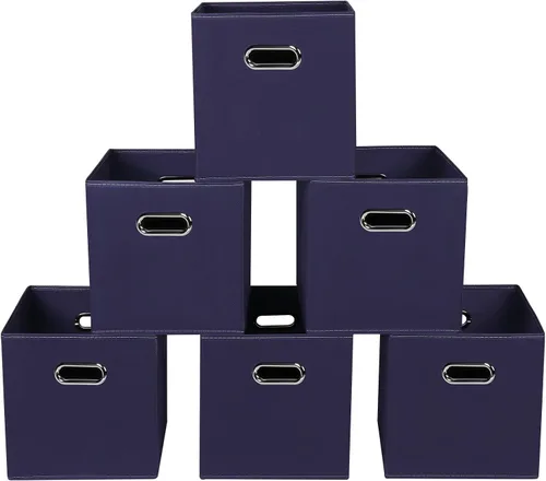 Miniatura 23 de Contenedores de almacenamiento de tela, organizadores de tela con asa, cubos plegables para almacenamiento de tela o accesorios, 11 x 11 x 11 Naranja