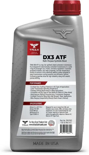 Miniatura 2 de TRIAX DX3 ATF - Compatible con la mayoría de aplicaciones GM Dexron III y Ford Mercon - Líquido para transmisión automática multiuso, optimizado