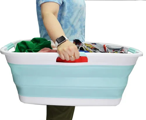 Miniatura 7 de SAMMART Cesta de plástico plegable para ropa sucia de 44 litros – Contenedor/organizador plegable – Tina de lavado portátil – Cesta de ahorro