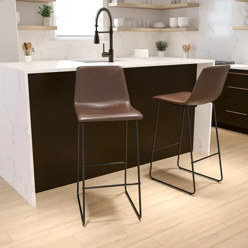 Miniatura 2 de Flash Furniture Reagan - Taburetes de bar LeatherSoft de 30 pulgadas con reposapiés, taburetes de barra de estilo moderno de mediados de siglo