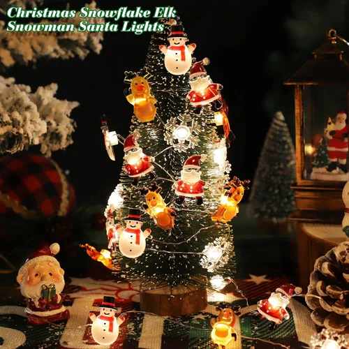 Miniatura 4 de [Temporizador] Luces de Navidad a pilas de 10 pies de Papá Noel, alce, copo de nieve, luces para decoración de árboles en interiores y exteriores