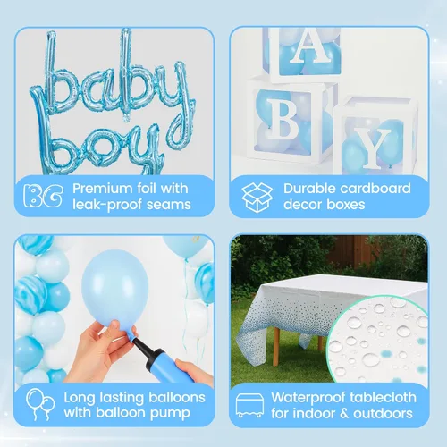 Miniatura 4 de Decoraciones de baby shower para niño, todo en uno, incluye decoración azul para baby shower, juego de 165 piezas, juego de 165 piezas, decoración