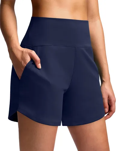 Miniatura 19 de Soothfeel Pantalones cortos deportivos de cintura alta para mujer, 3.5 pulgadas, control de abdomen, cómodos, para entrenamiento, gimnasio