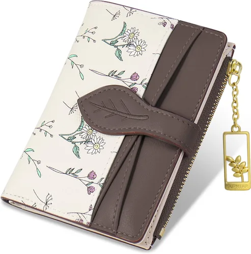 Miniatura 9 de Carteras para mujer - Bloqueo RFID - Pequeña billetera con flores, cuero PU suave, plegable, bolsillo con cremallera para monedas, tarjetero