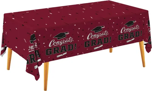 Gatherfun Manteles de graduación, decoraciones de mesa de fiesta de graduación, impermeables, de plástico, rectangulares, desechables, para Rojo