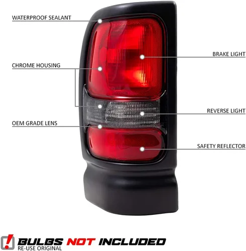 Miniatura 2 de Faros traseros para Dodge Ram 1500 1994-2001 (sin paquete deportivo) y pickup Ram 2500 3500 1994-2002, par izquierdo y derecho