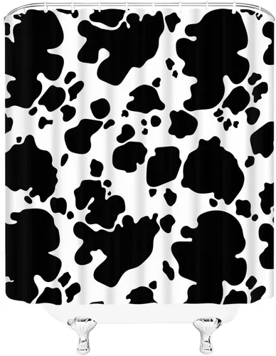 Miniatura 3 de Cortina de ducha con estampado de vaca, piel de vaca negra y blanca, divertida piel de granja de animales de granja, estilo occidental, tela Negro