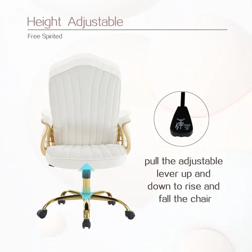 Miniatura 6 de Silla de oficina en casa de terciopelo con brazos y patas dorados, cómoda silla de escritorio giratoria tapizada y capitonada, cómoda con ruedas