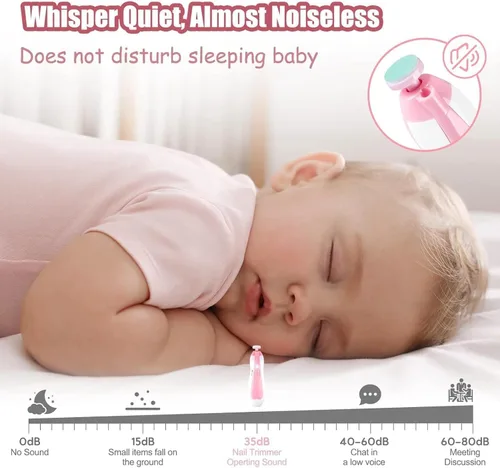 Miniatura 7 de Qunlions life Lima de uñas para bebé con luz, kit de cortaúñas eléctrico seguro para bebés recién nacidos y niños pequeños dedos de los pies y uñas