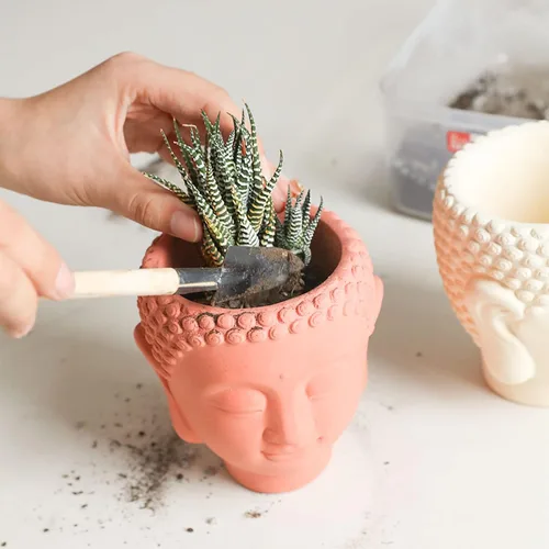 Miniatura 5 de BOOWAN NICOLE Molde de silicona para maceta de Buda de concreto, molde de cabeza de Buda para hacer velas, decoración, maceta