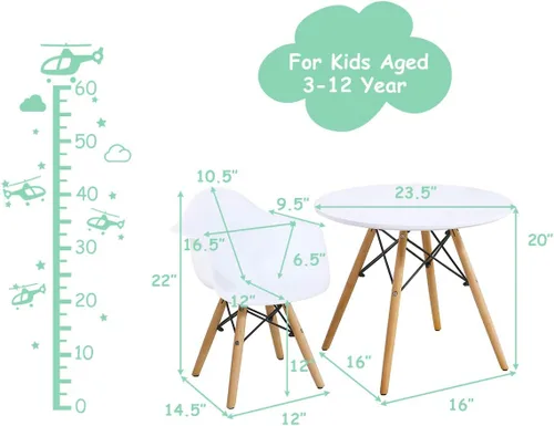 Miniatura 6 de Costzon Juego de mesa y silla para niños, juego de mesa de estilo moderno de mediados de siglo con sillones para niños pequeños, juego de mesa