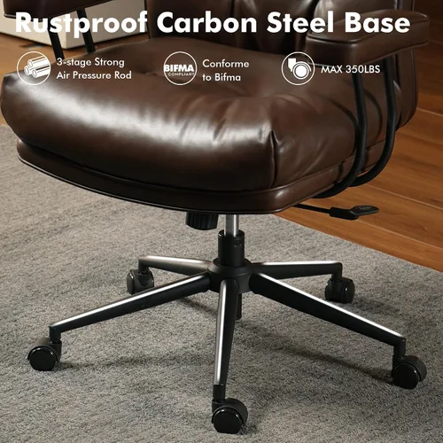 Miniatura 6 de Silla de oficina ejecutiva de respaldo alto con cómodo asiento profundo, silla de oficina moderna de piel sintética marrón, silla de escritorio