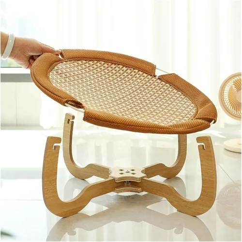 Miniatura 2 de Multipurpose Wood Cat Bed Sturdy Comfortable Dog Hammock with Support Round with Stand Pet Camp Mat