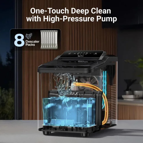Miniatura 5 de Typhur Máquina de hielo de pepita rápida con bomba de autolimpieza, máquina de hielo de guijarros triturados de 35 libras/24 horas con hielo