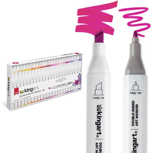 KINGART Marcadores artísticos de doble punta Caja de regalo de 48 piezas. Tinta a base de alcohol. Cuenta con punta de pincel para mezclar, colorear