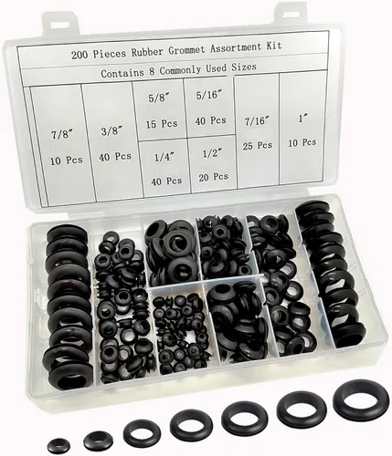 Miniatura 3 de Kit surtido de 200 ojales de goma, 8 tamaños de ojales de goma para cableado de automóviles, fontanería, reparación de hardware, cortafuegos
