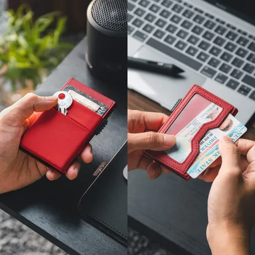 Miniatura 20 de VULKIT Billetera minimalista con ventana de identificación y bolsillo EDC con bolsillo desplegable para tarjetas de crédito y bloqueo RFID, diseño