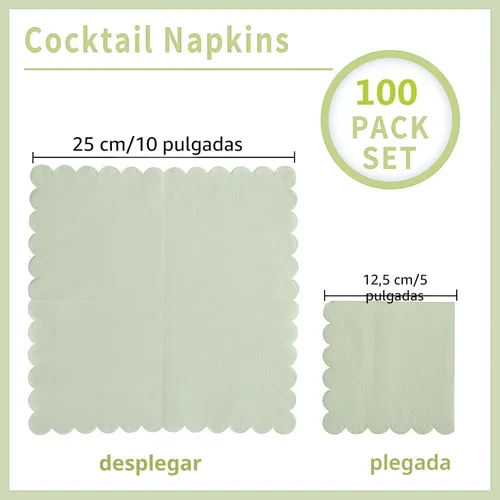 Miniatura 2 de 100 paquete de servilletas de cóctel de 2 capas con borde festoneado, servilletas de postre plegadas de 5 x 5 pulgadas, servilletas desechables