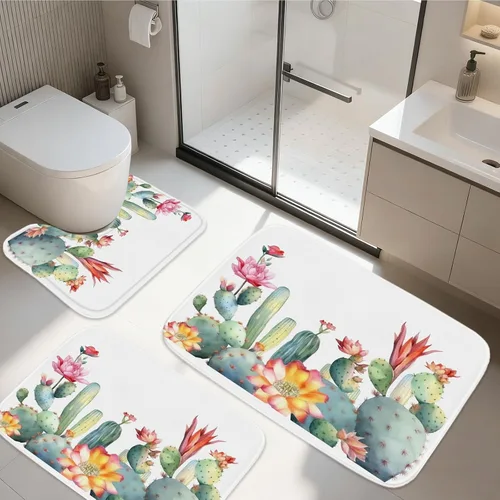 Miniatura 7 de TheBlackSpot Juego de 3 alfombras de baño rústicas de primavera de granja, diseño botánico de pájaros, tapete de baño de espuma viscoelástica