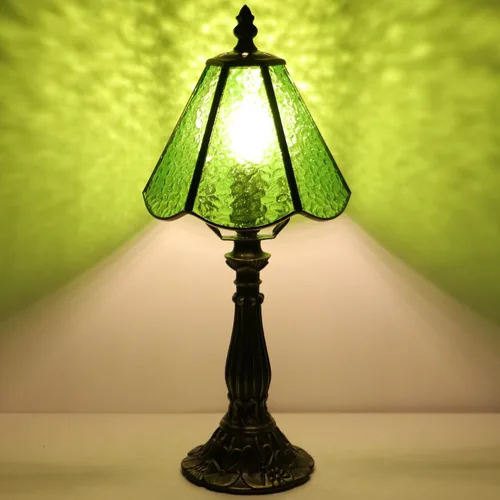 Miniatura 5 de Small Tiffany Table Lamp Grass Green Rippled Stained Glass Desk Lamps 6X6X14 Inch Bronze Resin Base Antique Mini Accent Light