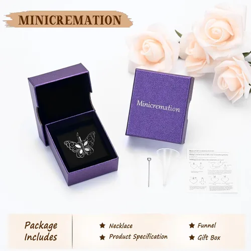 Miniatura 51 de Minicremation Joyas de cremación para cenizas – Collar conmemorativo de mariposa con colgante de urna para cenizas de seres queridos