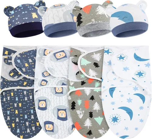 Miniatura 9 de Buryeah Paquete de 4 Mantas Envolventes para Bebés Prematuros con Gorro para Bebés Niños y Niñas de 3-7 Libras, Ropa para Recién Nacidos Prematuros