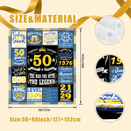 Miniatura 6 de Regalos de cumpleaños número 50 para hombres, manta de 60 x 50 pulgadas, decoración de cumpleaños de 50 años para hombre, ideas de regalo para él