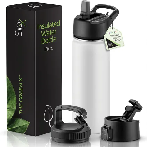 Miniatura 48 de SIPX™ Botella de Agua Aislada de 18 oz con 3 Tapas – Acero Inoxidable a Prueba de Fugas, Triple Aislamiento – Frío 24 Horas/Caliente 12 Horas