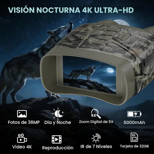 Miniatura 2 de Gafas de visión nocturna para adultos, prismáticos de visión nocturna 4K con batería recargable de 5000 mAh y tarjeta TF de 32 GB para caza