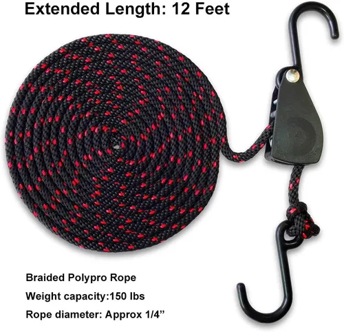 Miniatura 8 de LE KAPMOZ Correas de amarre para kayak, arco de canoa y popa, polea de trinquete de carga resistente, colgador de cuerda