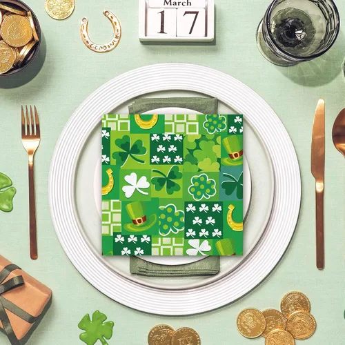 Miniatura 5 de JarThenaAMCS 80 servilletas de papel del día de San Patricio, servilletas de cena de trébol de la suerte de trébol de la suerte desechables