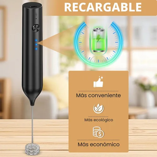 Miniatura 2 de Espumador de leche recargable de mano, batidor eléctrico con 3 velocidades, mezclador de bebidas de mano con 2 cabezales, varita portátil para café