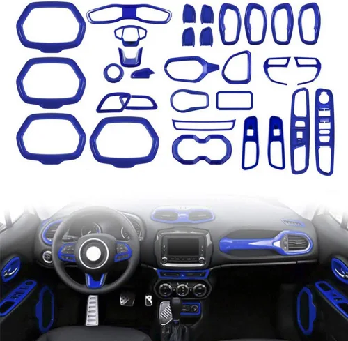 Miniatura 10 de Juego de 31 piezas de decoración interior de automóvil, accesorios de decoración para Jeep Renegade 2015-2018 (negro)
