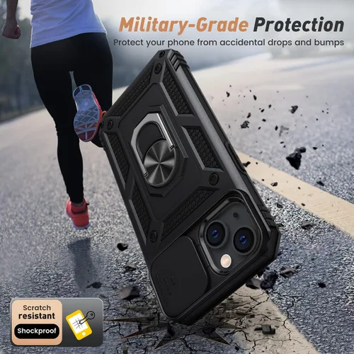Miniatura 5 de Goton Funda para iPhone 14 Plus con Protector de Pantalla - Funda con Cubierta Deslizante para Cámara con Soporte de Anillo, Resistente de Grado