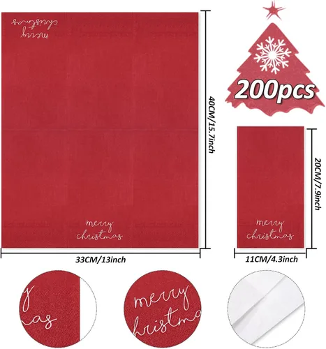 Miniatura 2 de Whaline Servilletas de Invitados de Navidad Rojo Verde Feliz Navidad Servilletas de Papel Desechables Servilleta de Mano para Invitados Navideña