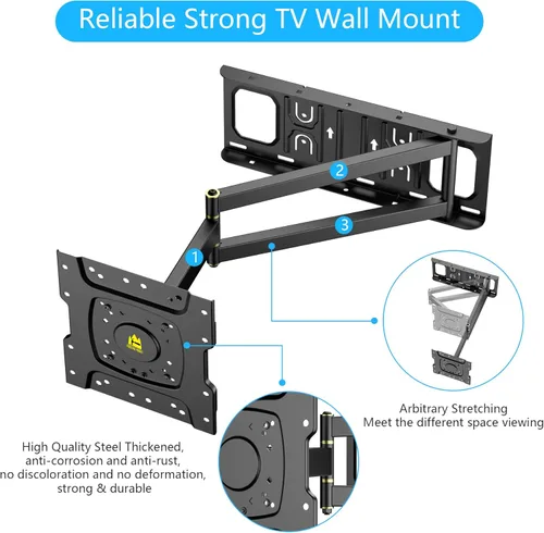 Miniatura 3 de FORGING MOUNT Soporte de pared para TV de esquina con brazo largo de 25.6 pulgadas, soporte de pared para TV de movimiento completo con giro e