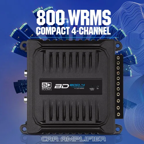 Miniatura 2 de Banda Audiopart BD-800.4 Amplificador de 4 canales de audio para automóvil – 800 W RMS 2 ohmios de rango completo amplificador de 4 canales a 12.6 V