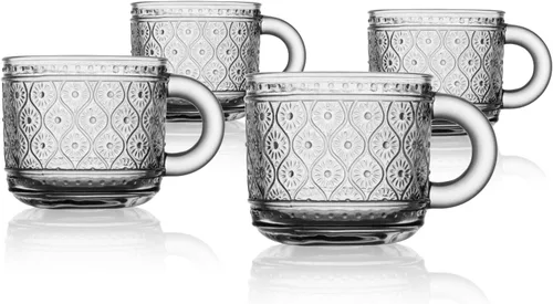 Godinger Juego de tazas de café, tazas de café de vidrio, tazas de café, tazas de espresso, decoración de vinatage, romántico, tazas de té, 4 onzas,