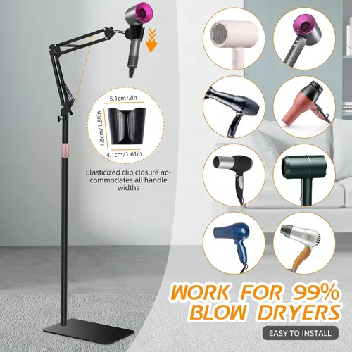 Miniatura 5 de Soporte para Secador de Pelo, Altura Ajustable de 1.68M, Soporte para Secador de Manos Libres con Base Pesada, Rotación de 360 Grados, Funciona