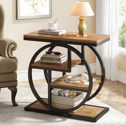 Miniatura 12 de Tribesigns Mesa auxiliar para sala de estar, mesa lateral estrecha de 4 niveles con estantes de almacenamiento, mesa de noche industrial