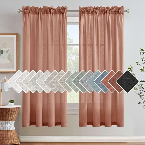 Miniatura 23 de H.VERSAILTEX Cortinas de Lino con Textura Filtradoras de Luz para Tratamiento de Ventanas de Sala de Estar, Cortinas Naturales Duraderas