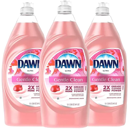 Dawn Ultra - Jabón líquido lavaloza de limpieza ultra suave, aroma a granada y agua de rosas, 34 fl oz (paquete de 3)