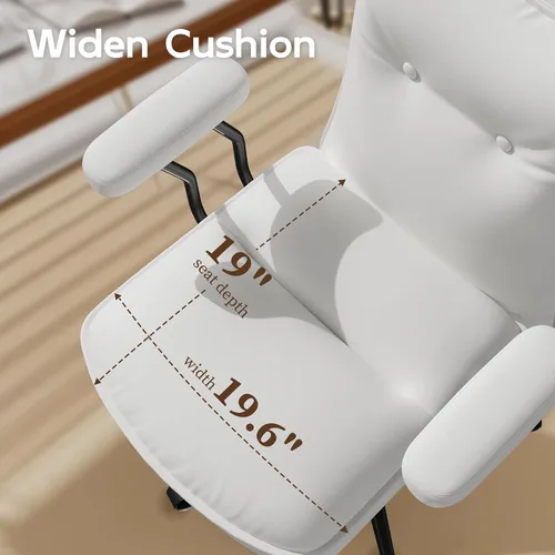 Miniatura 4 de Silla de oficina blanca con asiento ancho grueso de triple capa, silla de escritorio de cuero con respaldo medio con ruedas y brazos, silla de Blanco