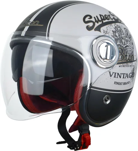 Miniatura 10 de Casco de motocicleta de cara abierta para adultos, aprobado por DOT, casco vintage 3/4 medio Vespa con doble visera para hombres y mujeres