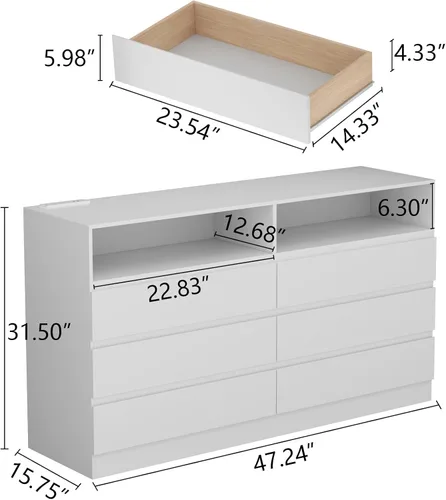 Miniatura 2 de STIKELY Cómoda con cajones para dormitorio con toma de corriente, cómodas negras con luz LED, cómoda para armario, armario organizador de aparadores