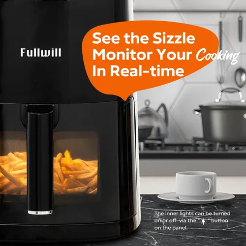 Miniatura 5 de Fullwill Freidora de aire 6QT con ventana visible, cesta antiadherente y apta para lavavajillas, freidora de aire multifunción 12 en 1, asar, Negro