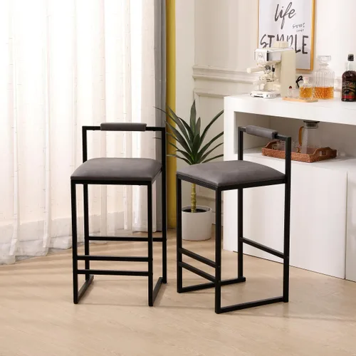 Miniatura 15 de Juego de 2 taburetes de bar modernos tapizados de piel sintética sin brazos con respaldo para bar en casa, comedor, isla de cocina, bistró, club