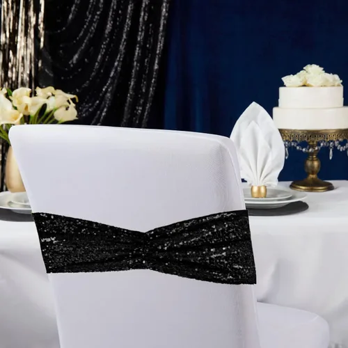 Miniatura 6 de SquarePie Paquete de 100 bandas de lentejuelas negras brillantes para boda, fiesta, banquete, decoración del hogar
