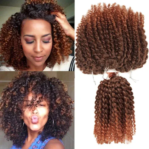 Miniatura 11 de Rizo rizado afro de 8 pulgadas, cabello rizado 4# color negro apagado 3 unids/paquete de extensiones de cabello sintético suave (4#)