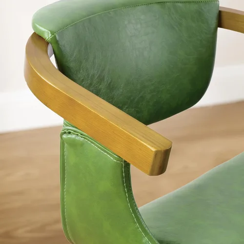 Miniatura 3 de Zouron Silla de escritorio sin ruedas, moderna silla de oficina de madera, silla de cuero sintético con brazo para sala de estar, dormitorio